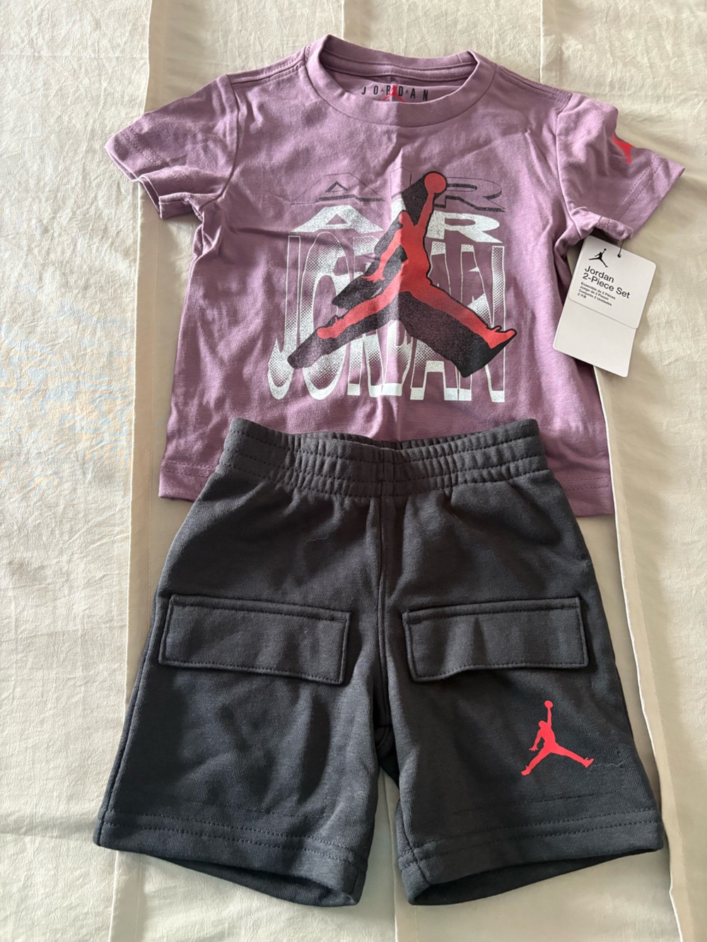 Jordan Kids Purple Tee & Black Cargo Shorts Set